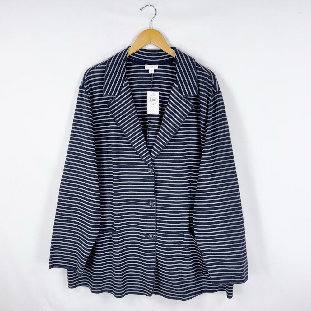 J Jill Stripe Cotton Blend Sports Coat Blazer 4X Navy Blue Unstructured